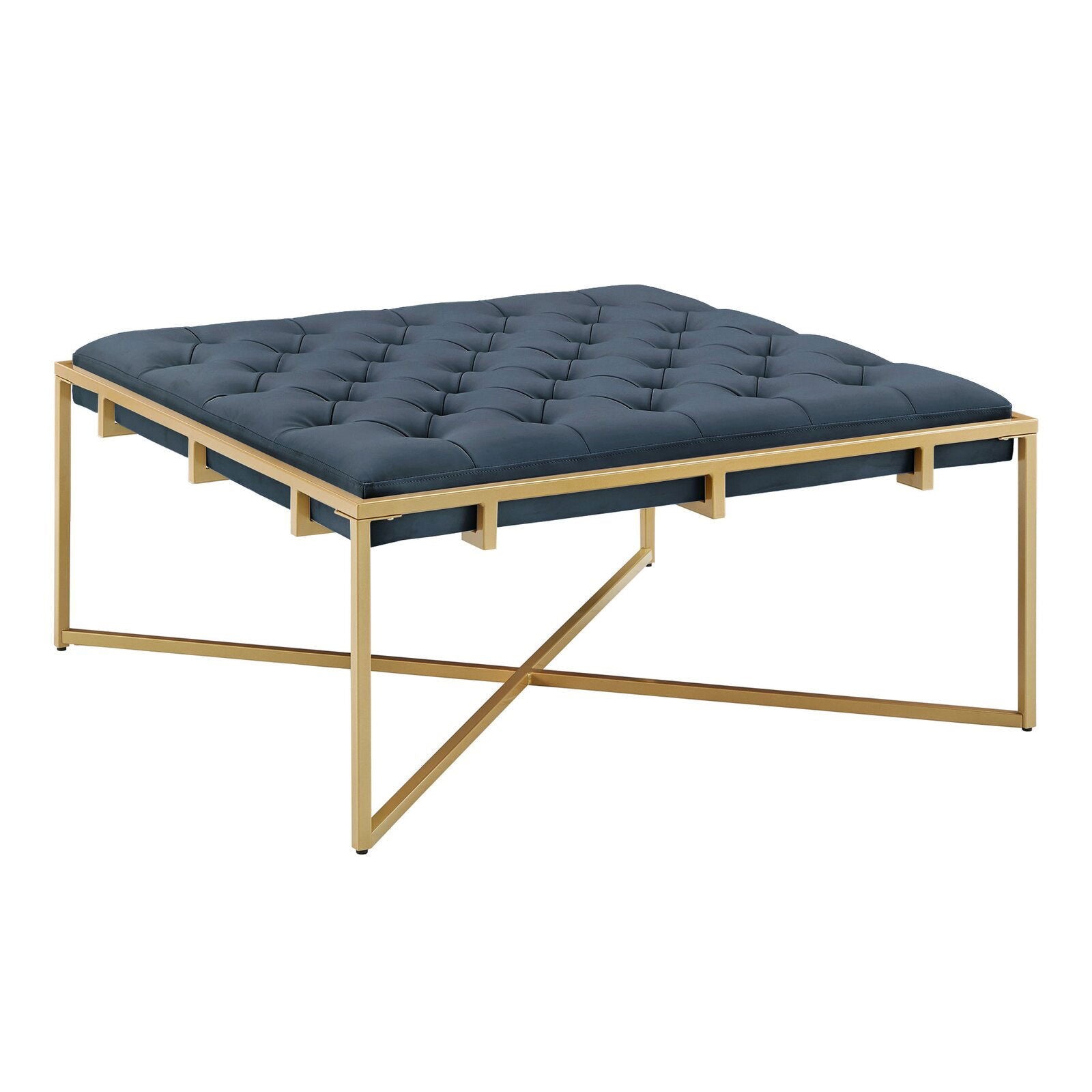 Ottoman with Leatherette Upholstery & Metal Base -