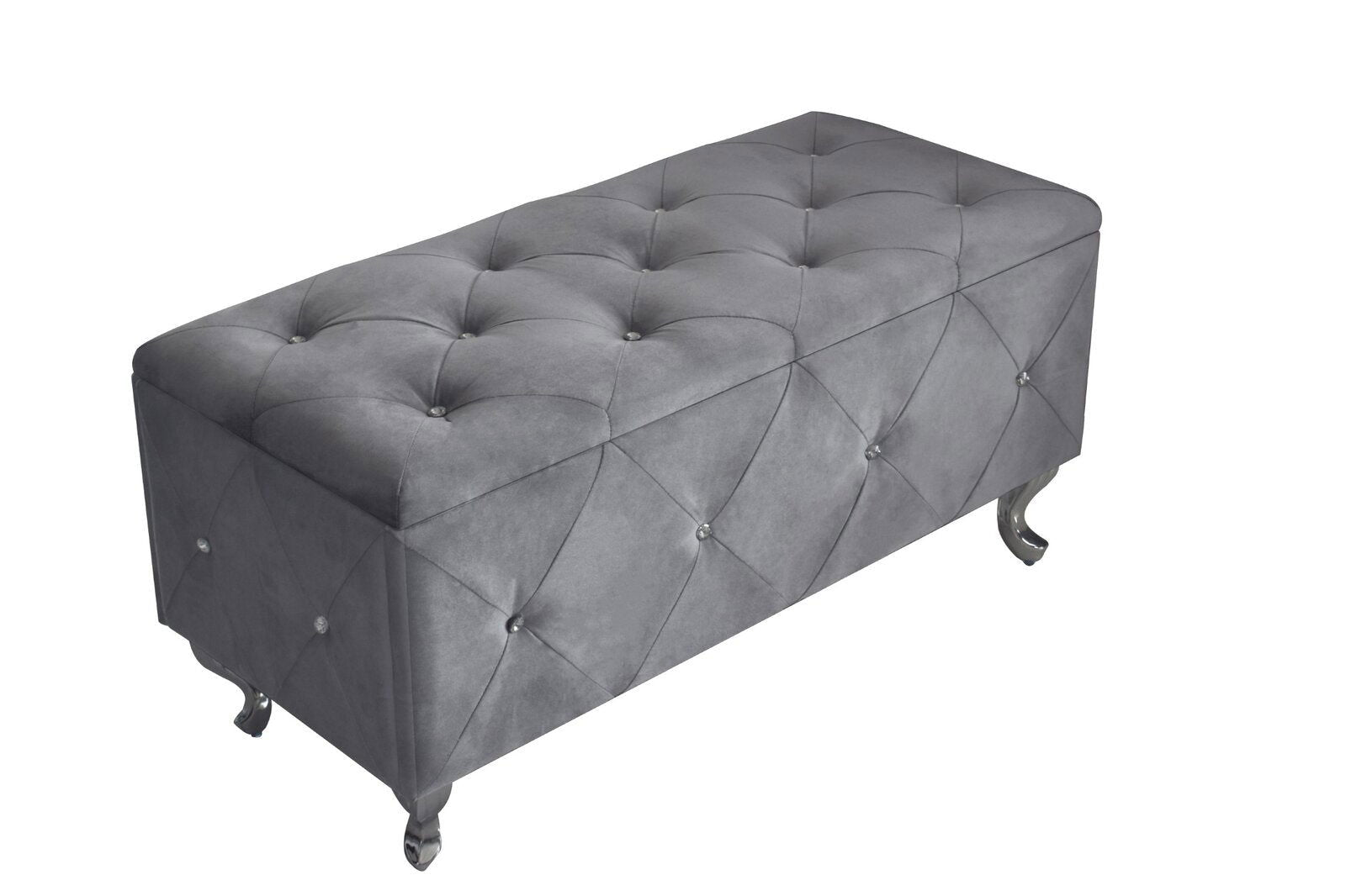 Ottoman with Storage in Fabric Upholstery & Metal Base -