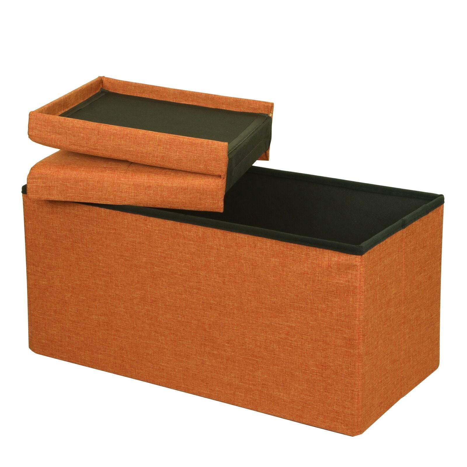 Ottoman with Storage in Fabric Upholstery & Wooden Base -