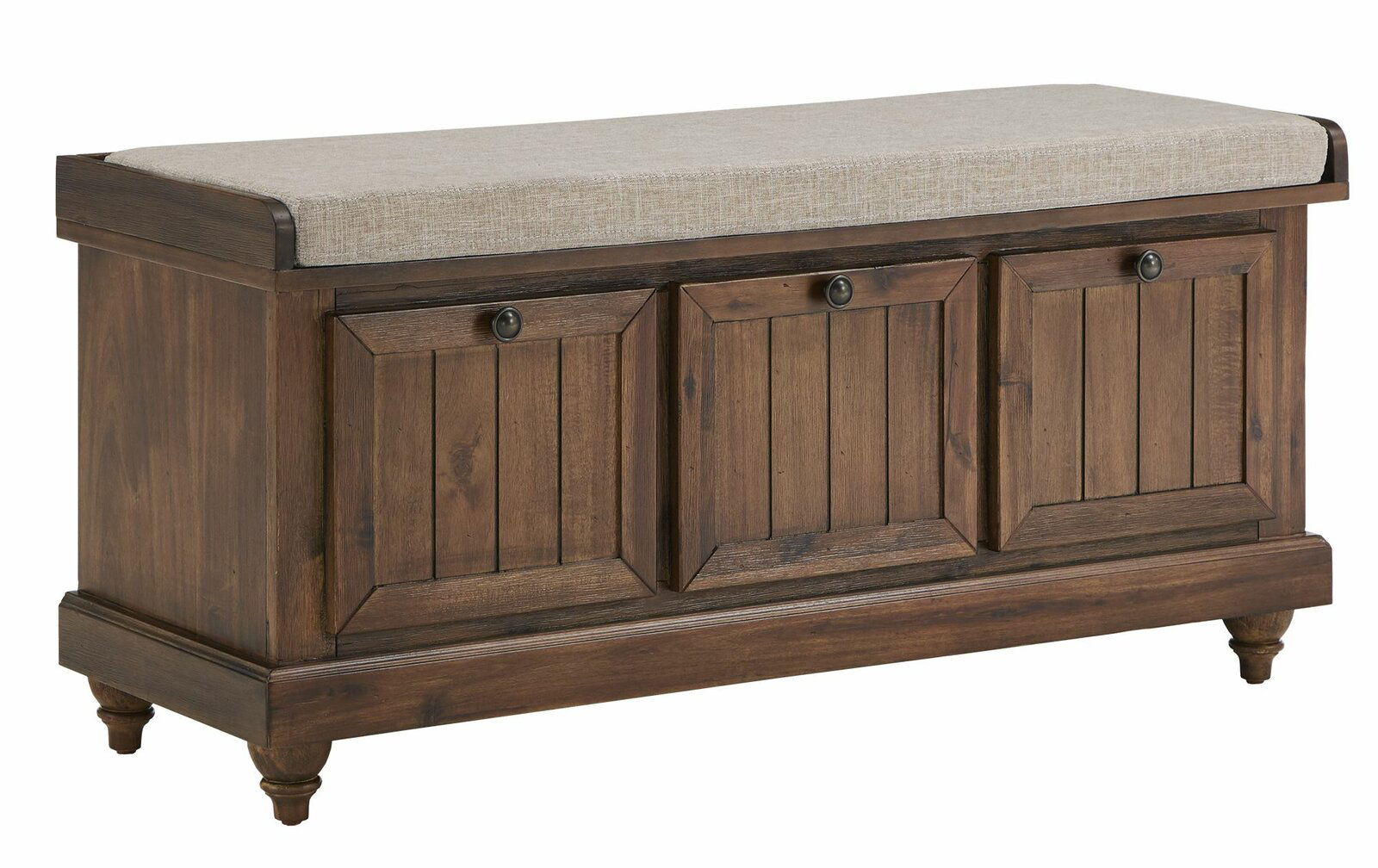 Ottoman with Storage in Fabric Upholstery & Wooden Base -