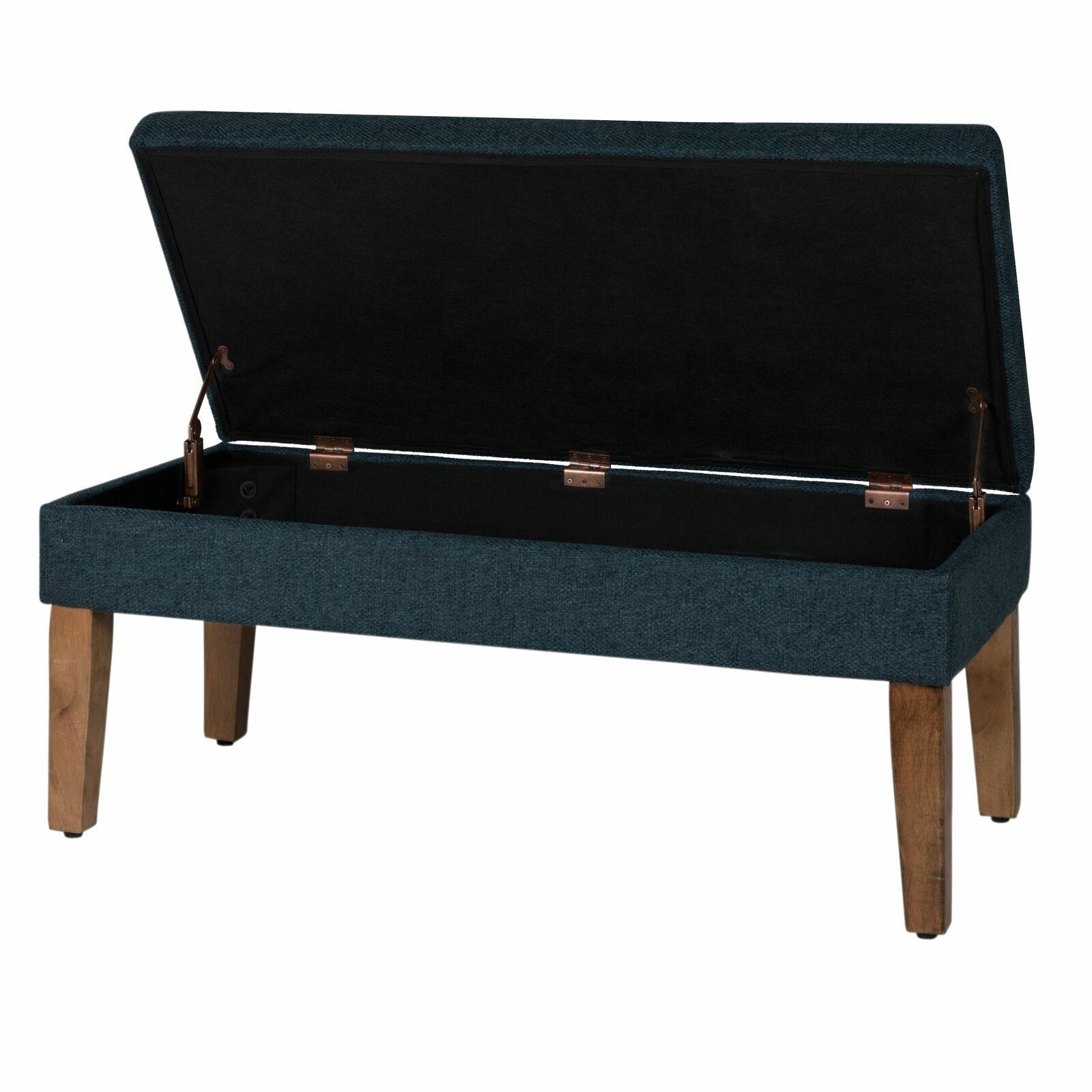 Ottoman with Storage in Fabric Upholstery & Wooden Base -