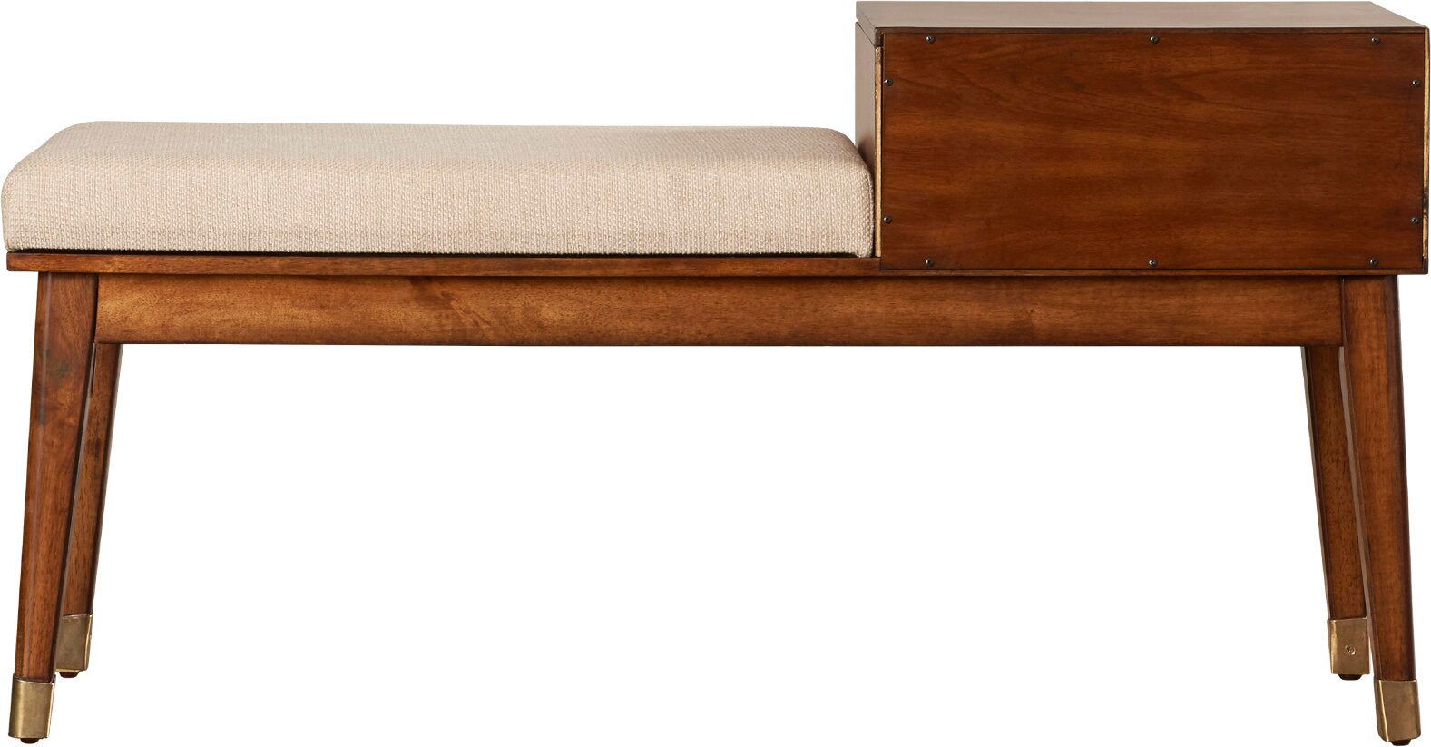 Ottoman with Storage in Fabric Upholstery & Wooden Base -