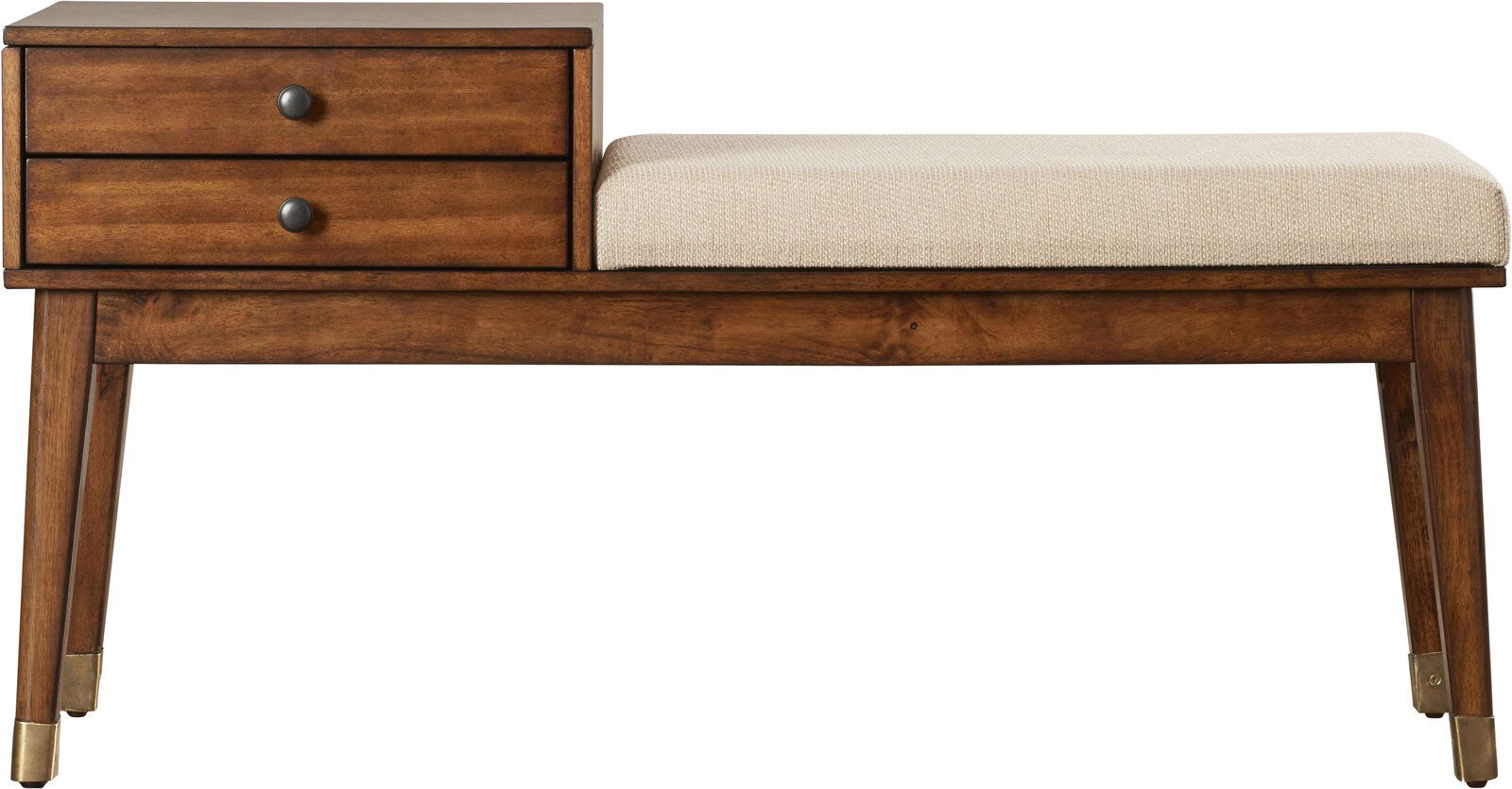 Ottoman with Storage in Fabric Upholstery & Wooden Base -