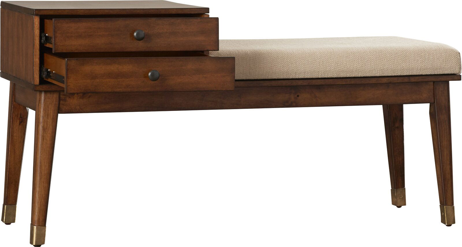 Ottoman with Storage in Fabric Upholstery & Wooden Base -