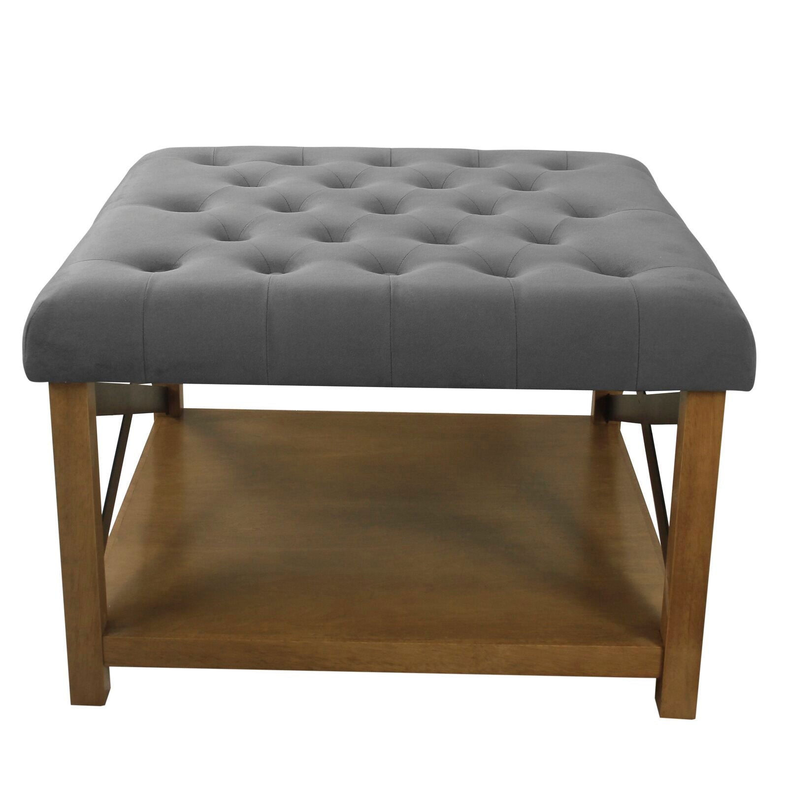 Ottoman with Storage in Fabric Upholstery & Wooden Base -
