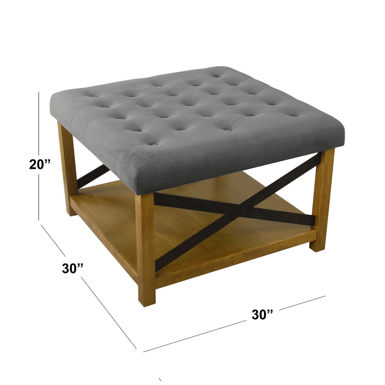 Ottoman with Storage in Fabric Upholstery & Wooden Base -