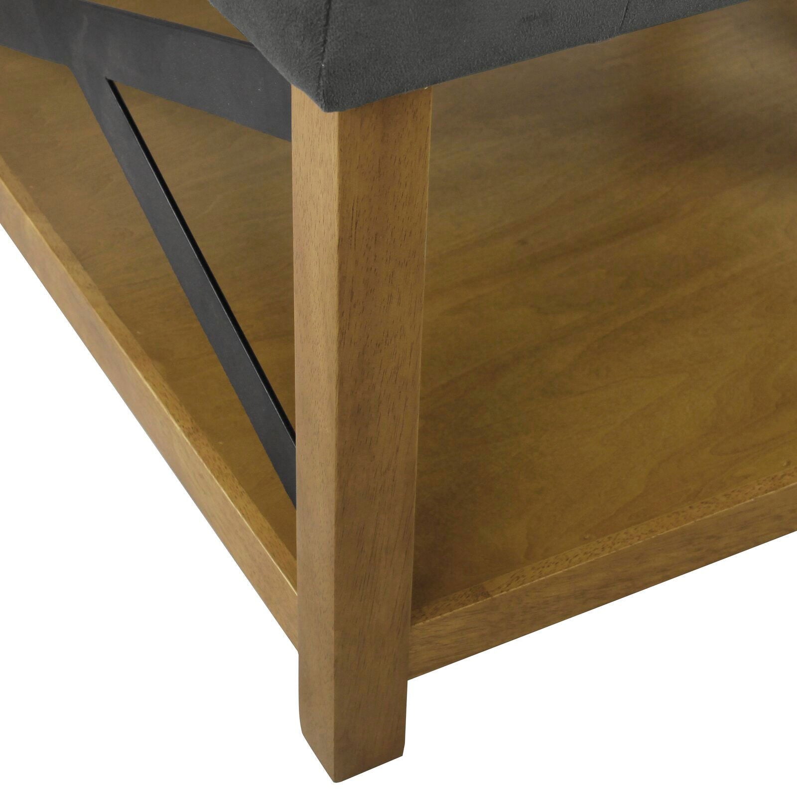 Ottoman with Storage in Fabric Upholstery & Wooden Base -