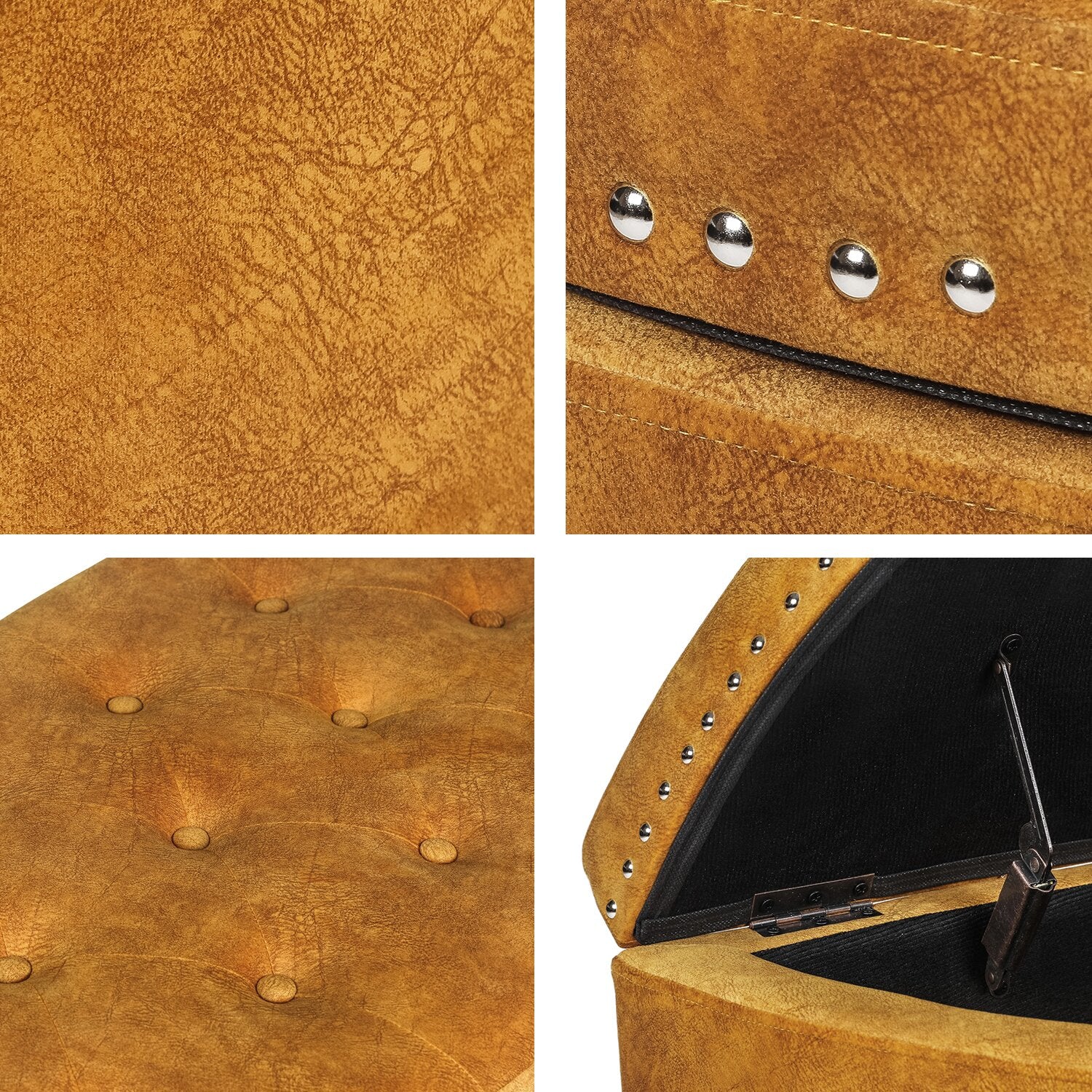 Ottoman with Storage with Leatherette Upholstery & Wooden Base -