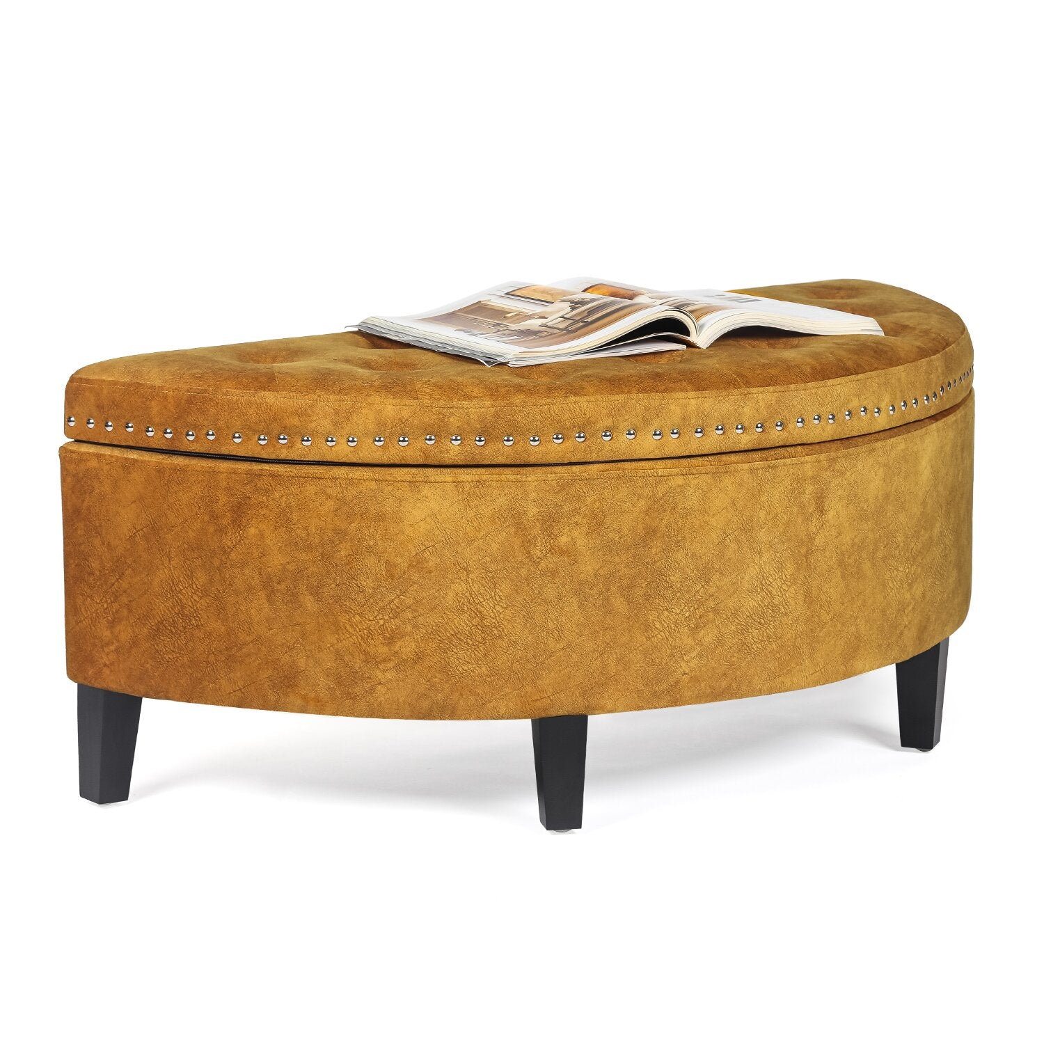 Ottoman with Storage with Leatherette Upholstery & Wooden Base -