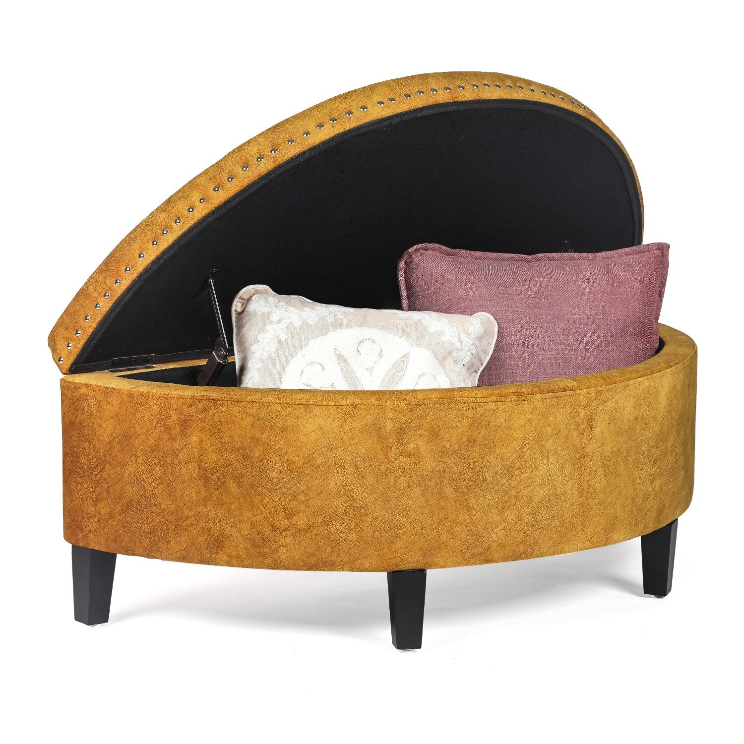 Ottoman with Storage with Leatherette Upholstery & Wooden Base -
