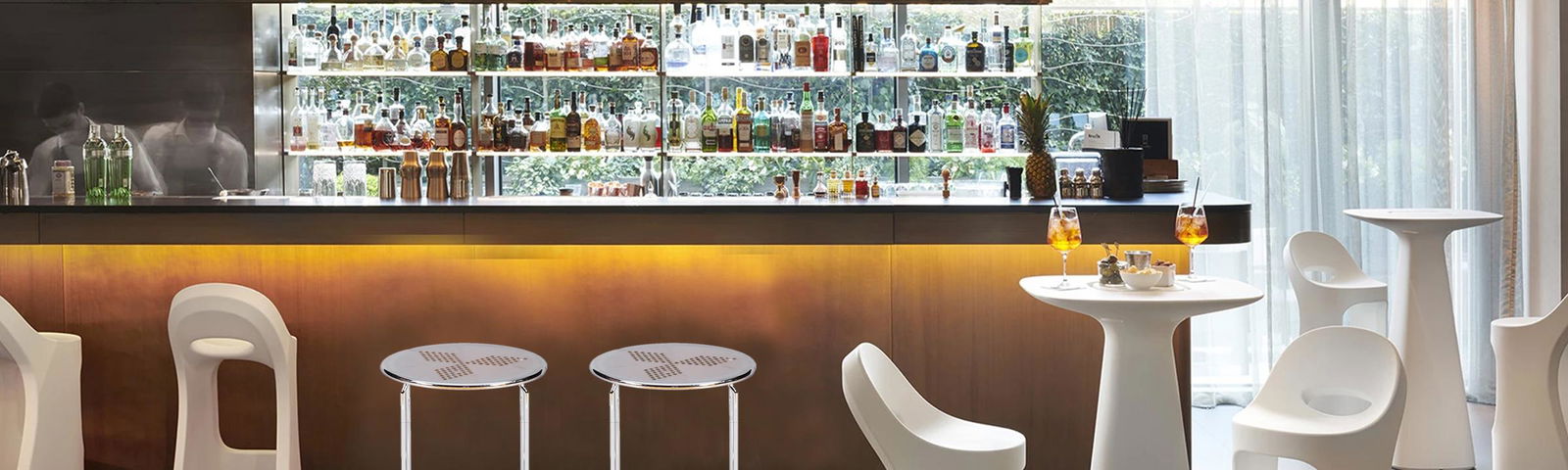 Outdoor Bar Stools With Metal Frame & Chrome Finish -