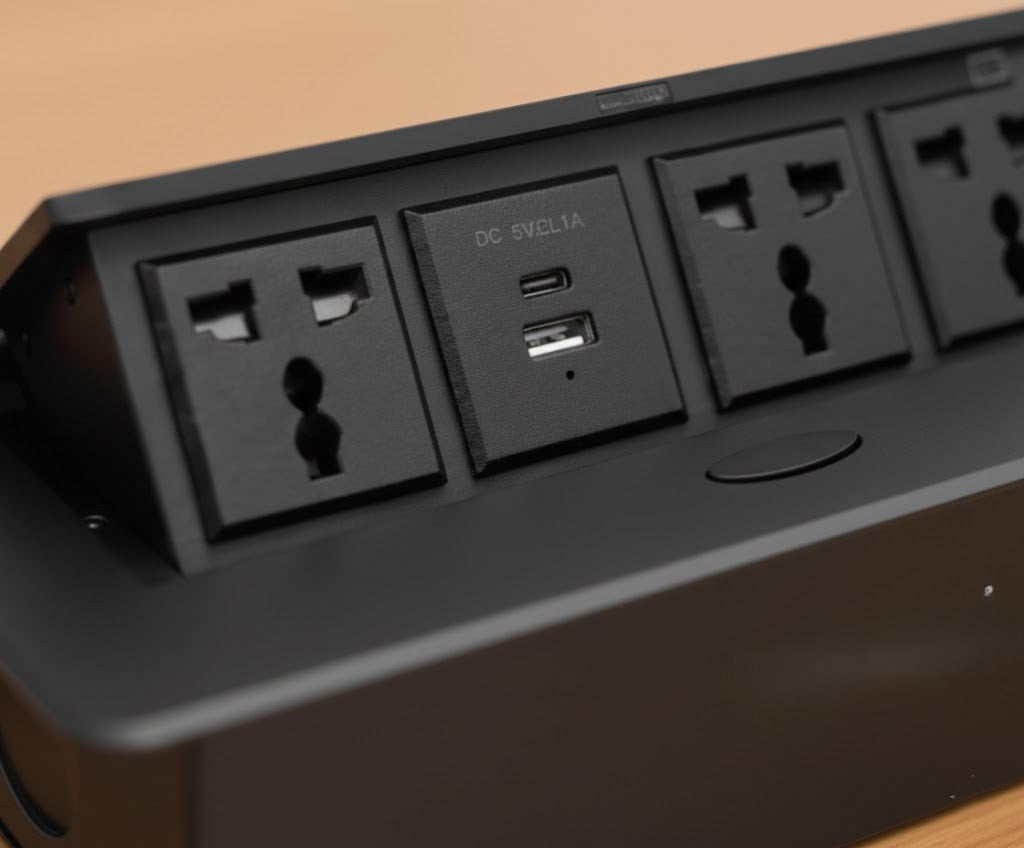 Conference Table Pop Up Box Retractable and Power Socket with Fast Charging USB (Black)