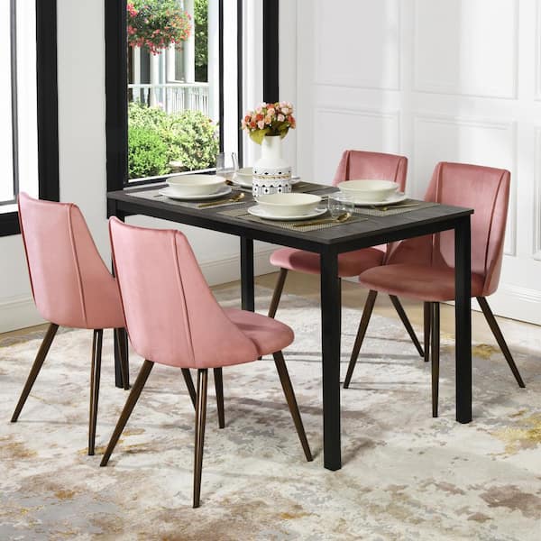 Pink Dining Chair with Wooden Frame Base -
