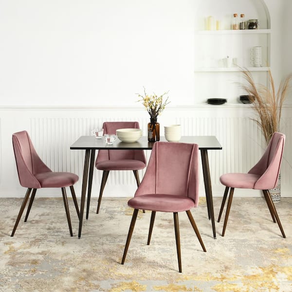 Pink Dining Chair with Wooden Frame Base -