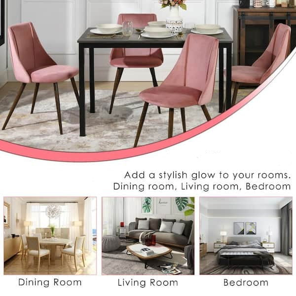 Pink Dining Chair with Wooden Frame Base -