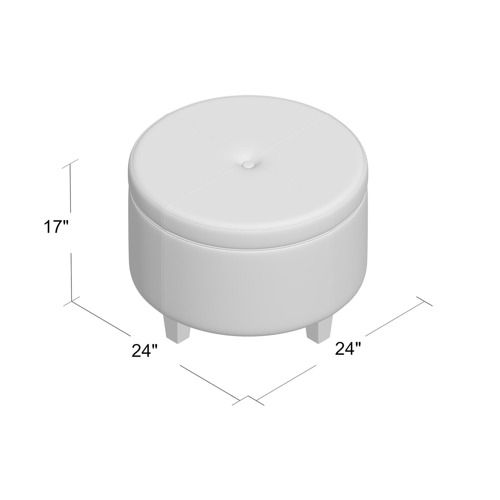 लेदरेट अपहोल्स्ट्री और लकड़ी के बेस वाला ओटोमन स्टोरेज के साथ