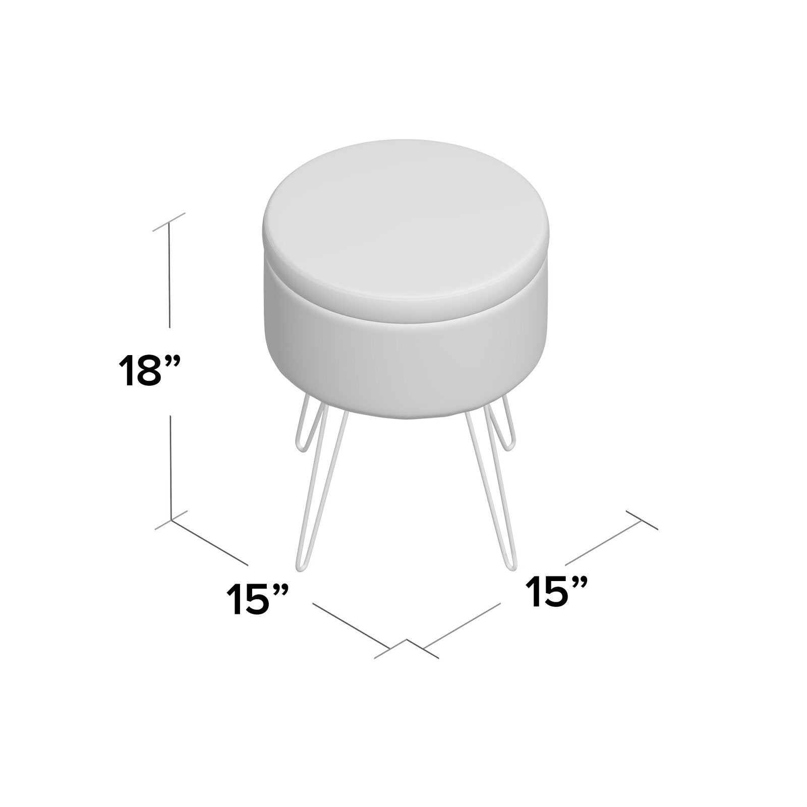 फ़ैब्रिक अपहोल्स्ट्री और मेटल लेग्स बेस पाउफ़ स्टोरेज के साथ