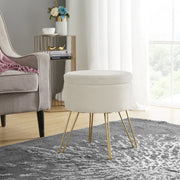 फ़ैब्रिक अपहोल्स्ट्री और मेटल लेग्स बेस पाउफ़ स्टोरेज के साथ