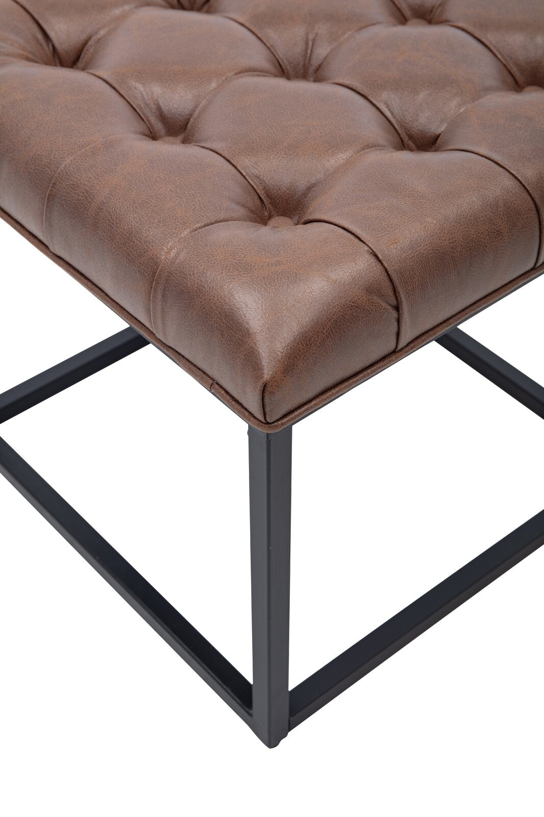 लेदरेट अपहोल्स्ट्री और मेटल बेस ओटोमन