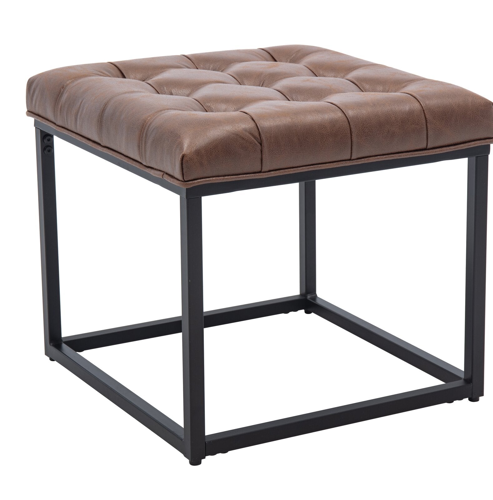 लेदरेट अपहोल्स्ट्री और मेटल बेस ओटोमन