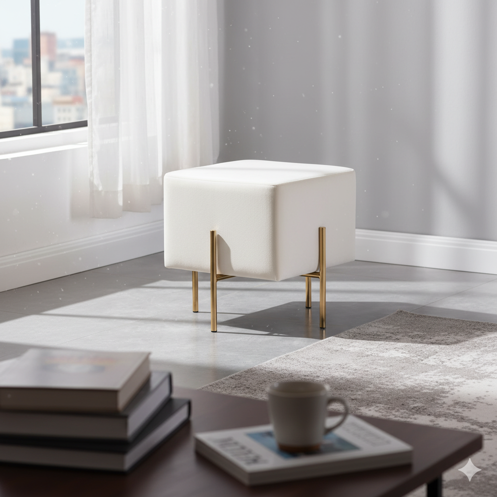 पाउफ चेयर फ़ैब्रिक अपहोल्स्ट्री और मेटल बेस