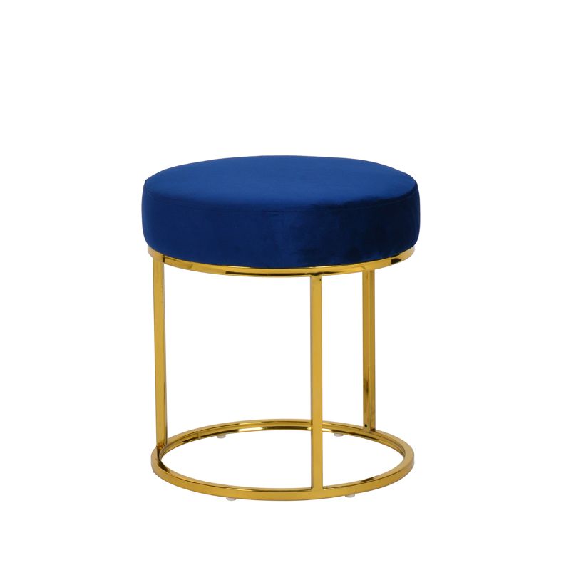 Luxurious Blue Velvet Ottoman with Gold Metal Frame - Chic Round Footstool & Vanity Seat for Home Furniture