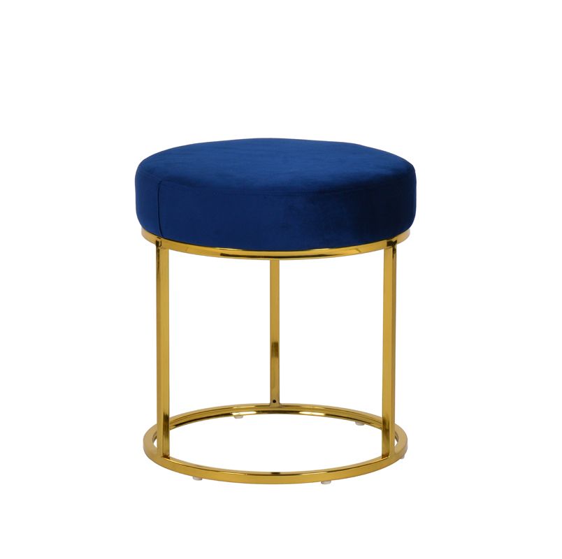 Luxurious Blue Velvet Ottoman with Gold Metal Frame - Chic Round Footstool & Vanity Seat for Home Furniture