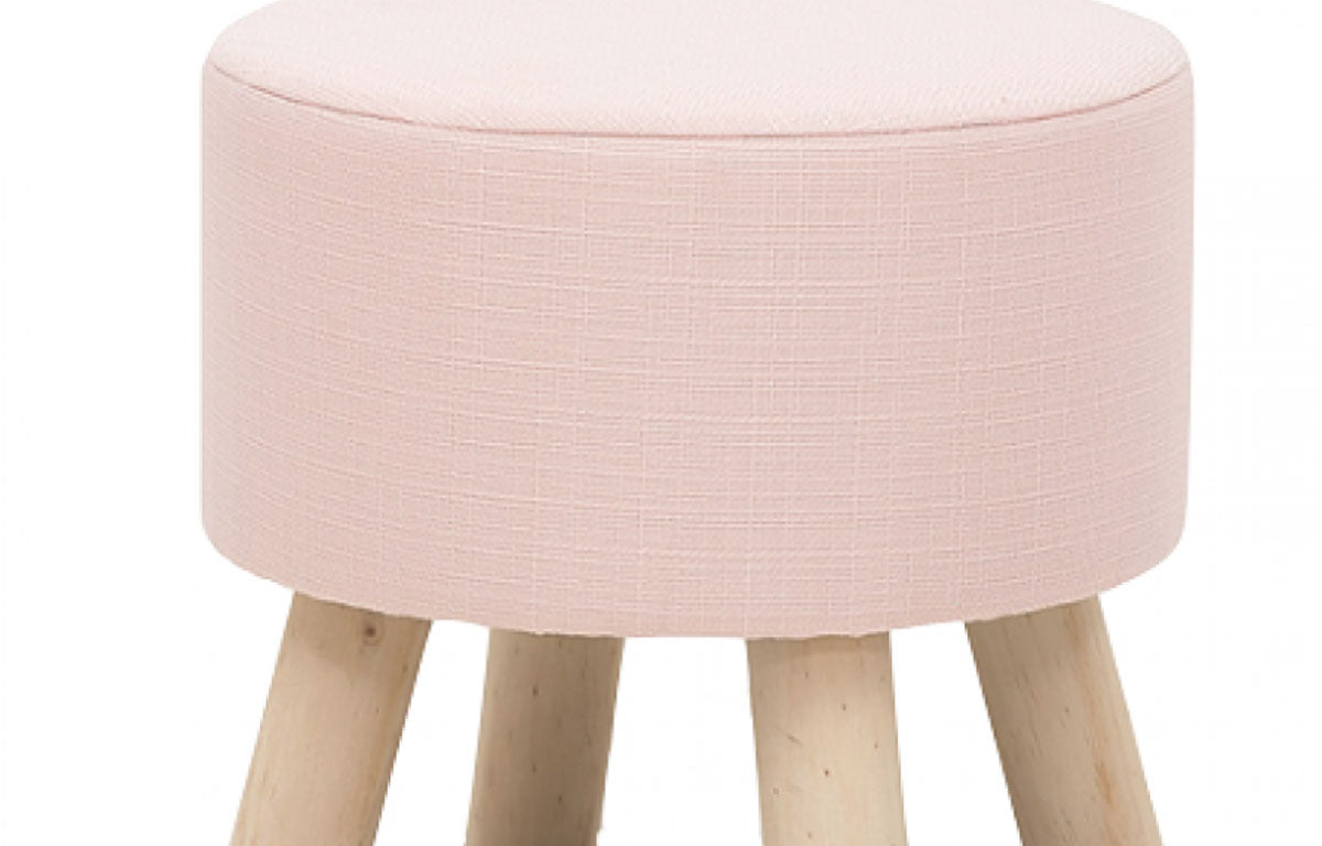 Pink Round Upholstered Pouffe Ottoman Footrest - Versatile Accent Furniture for Living Room