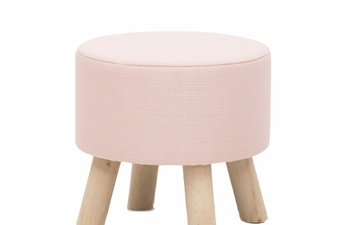 Pink Round Upholstered Pouffe Ottoman Footrest - Versatile Accent Furniture for Living Room