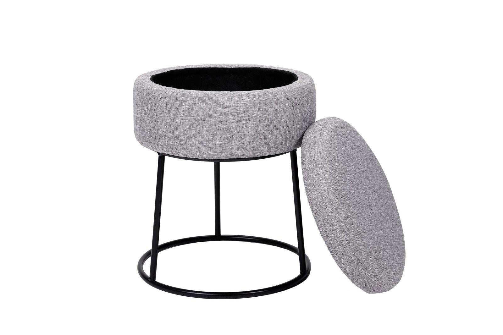 Pouffe with Storage Fabric Upholstery & Metal Base -