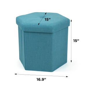 Pouffe with Storage Fabric Upholstery & Wooden Base -