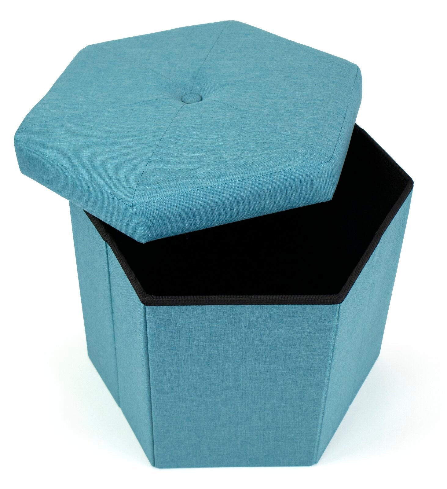 Pouffe with Storage Fabric Upholstery & Wooden Base -