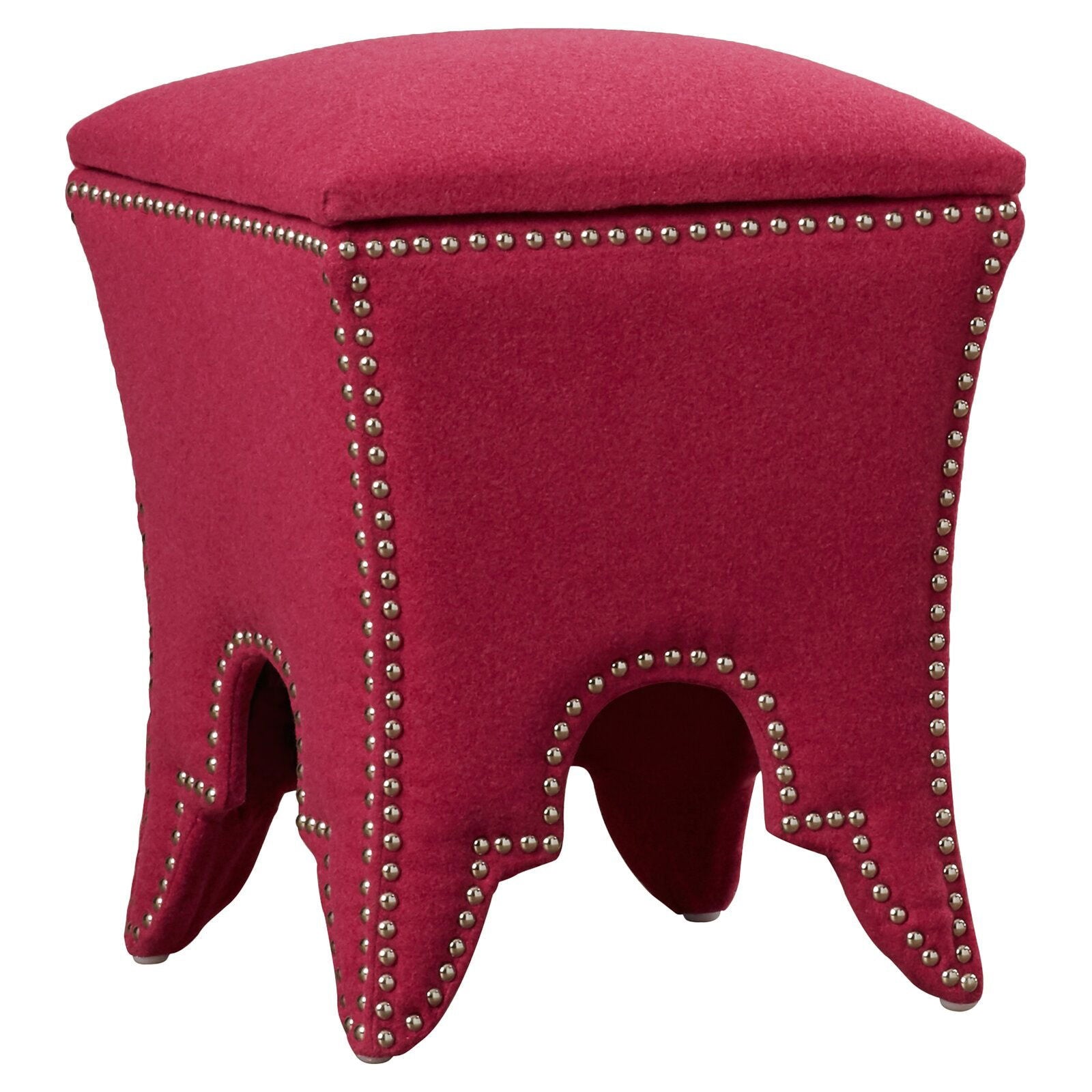 Pouffe with Storage Fabric Upholstery & Wooden Base -