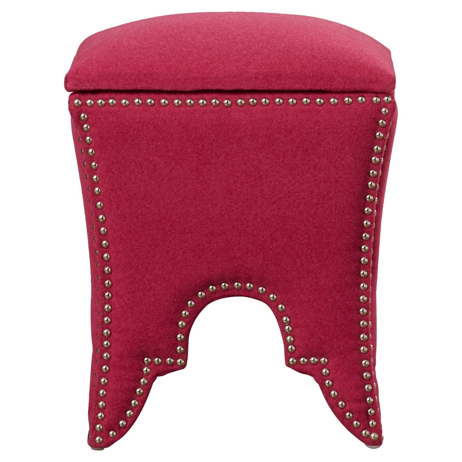Pouffe with Storage Fabric Upholstery & Wooden Base -