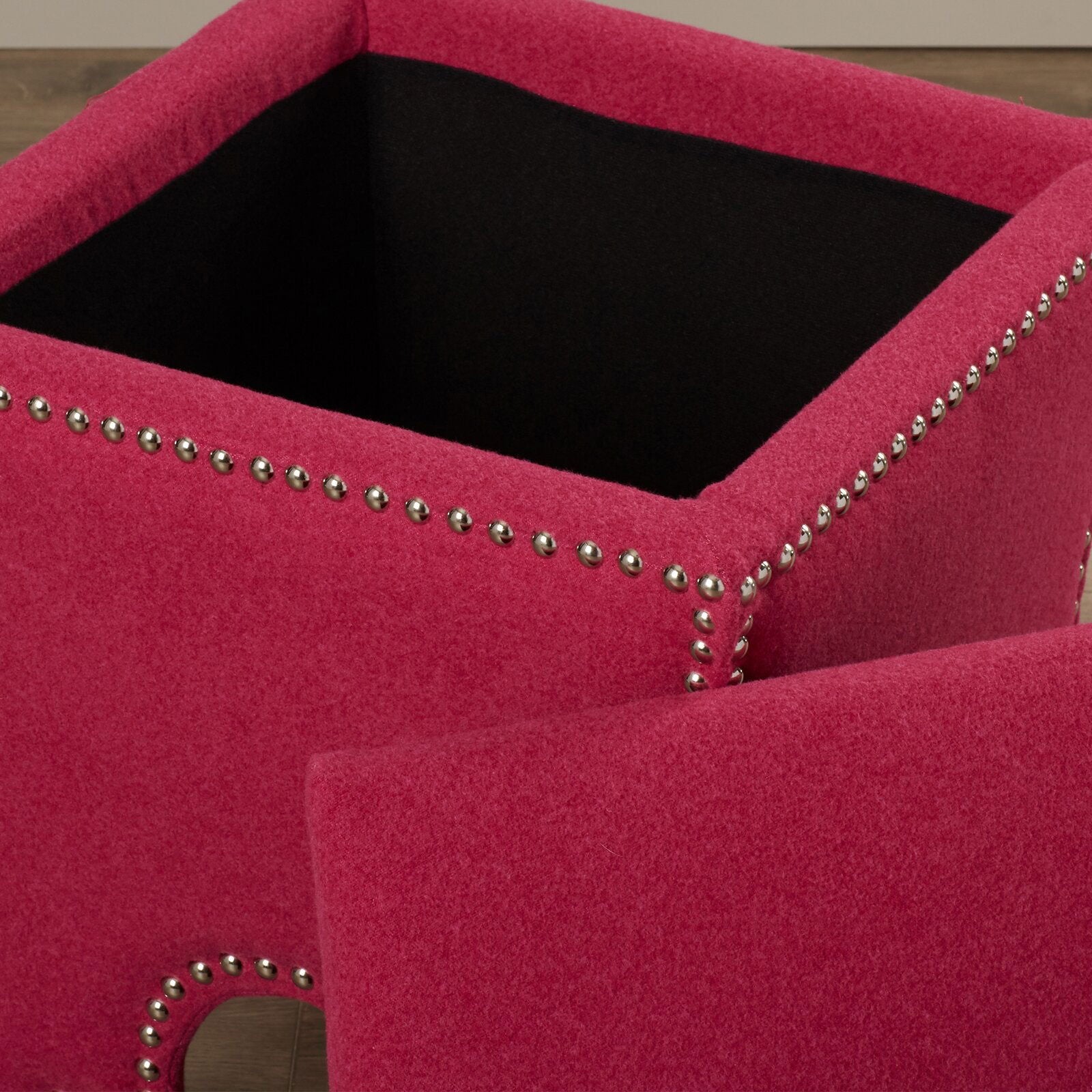 Pouffe with Storage Fabric Upholstery & Wooden Base -
