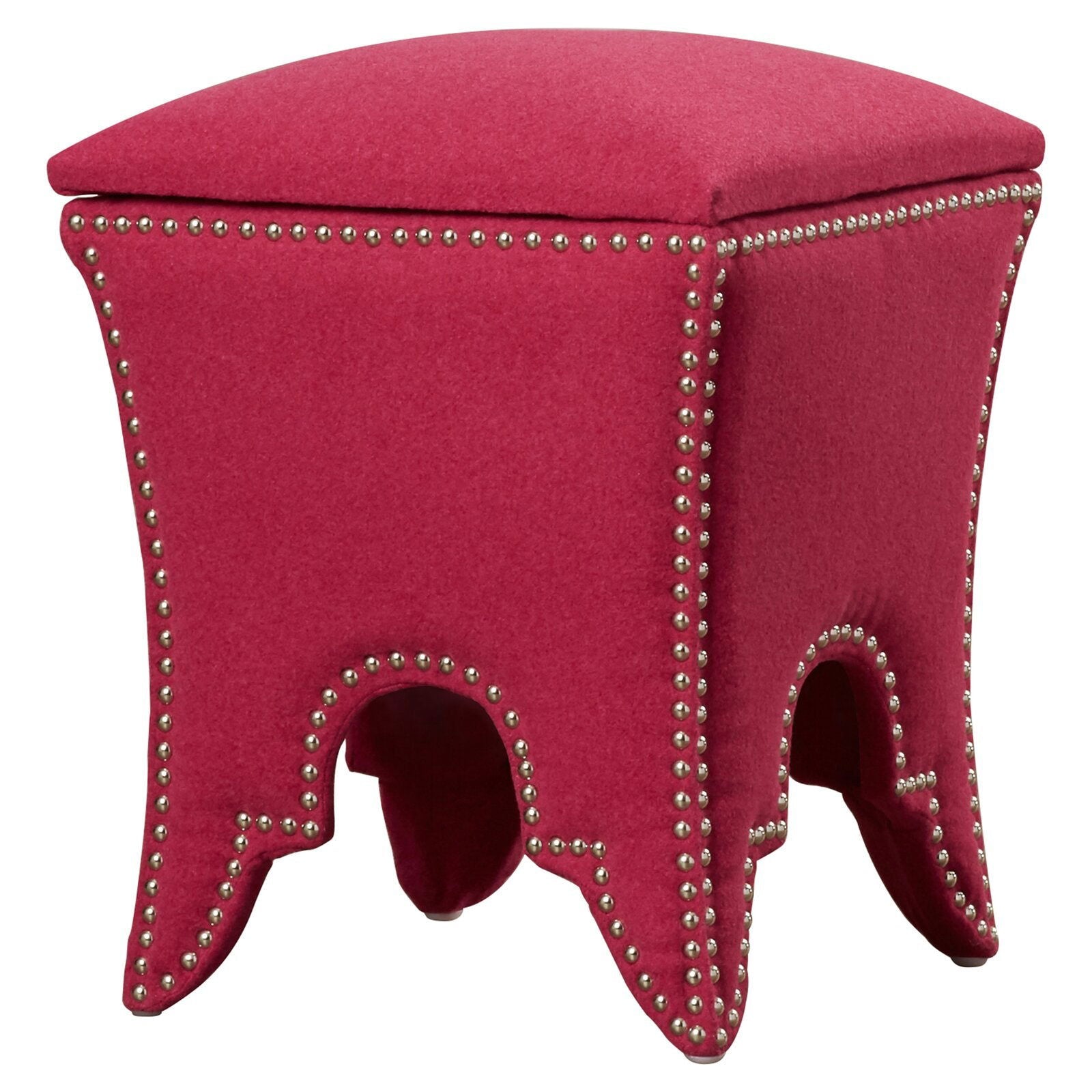 Pouffe with Storage Fabric Upholstery & Wooden Base -