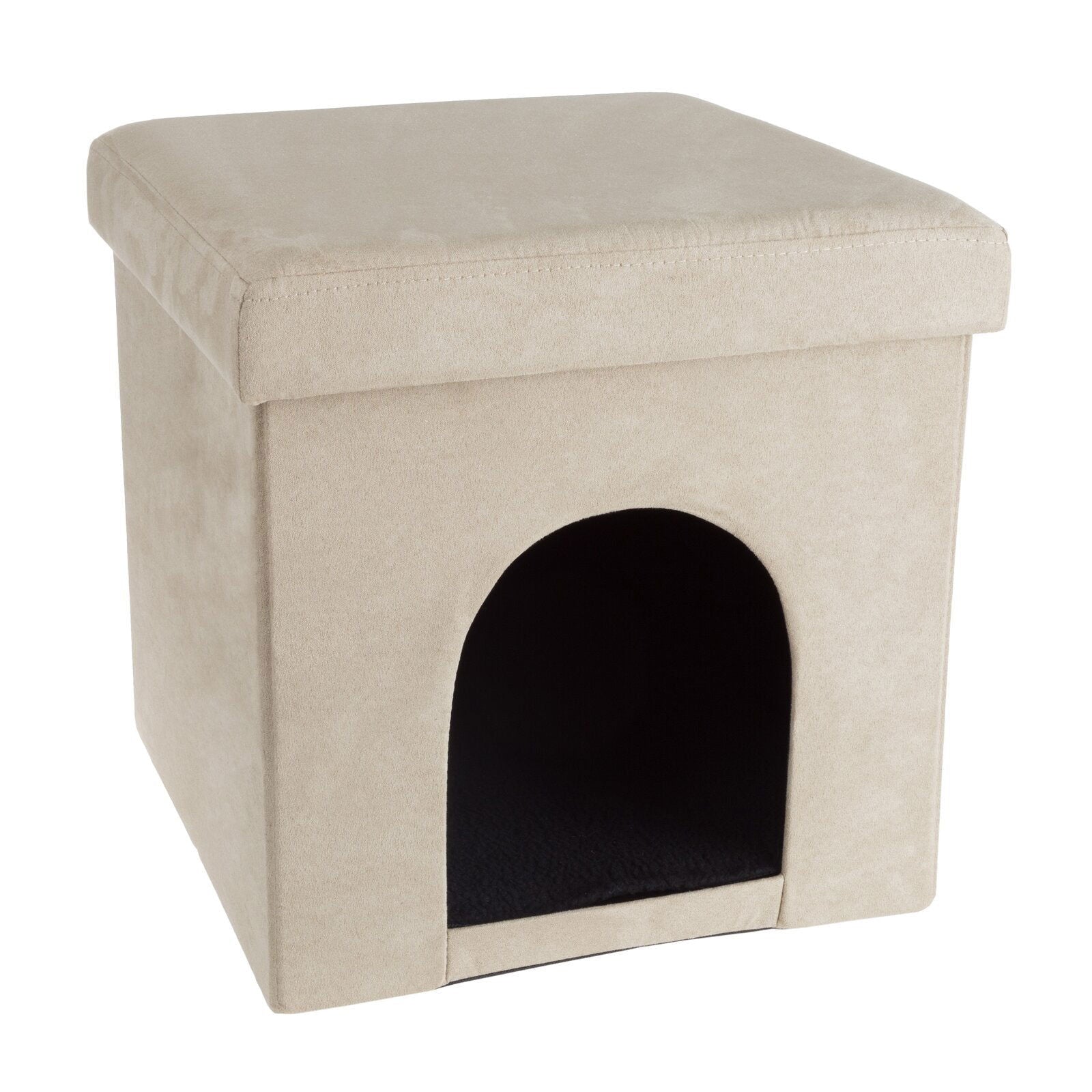 Pouffe with Storage Fabric Upholstery & Wooden Base -