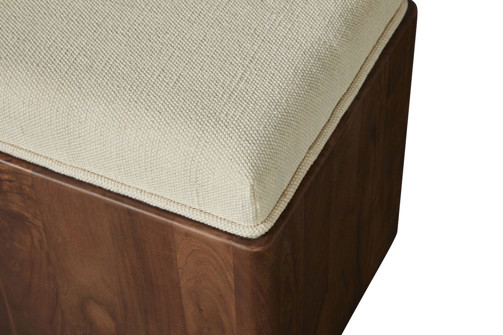 Pouffe with Storage Fabric Upholstery & Wooden Base -