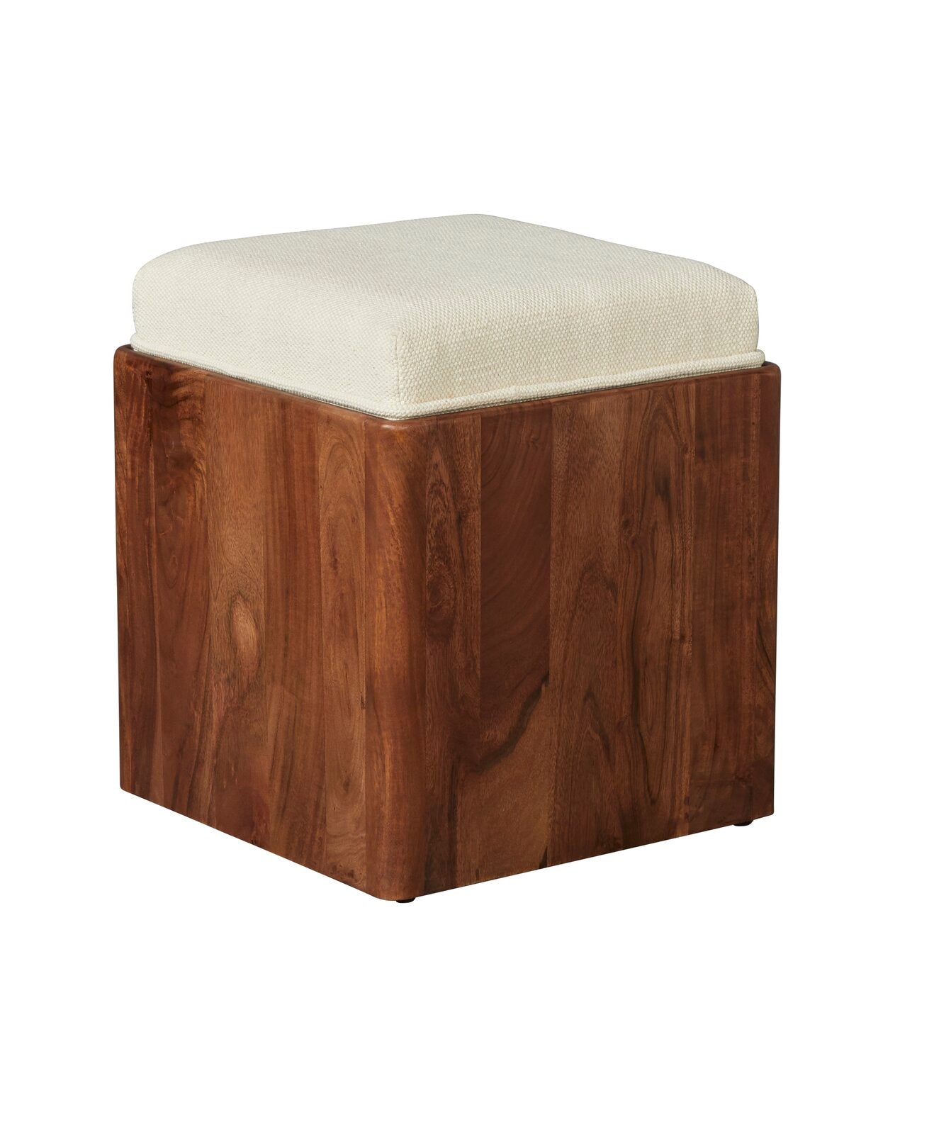 Pouffe with Storage Fabric Upholstery & Wooden Base -