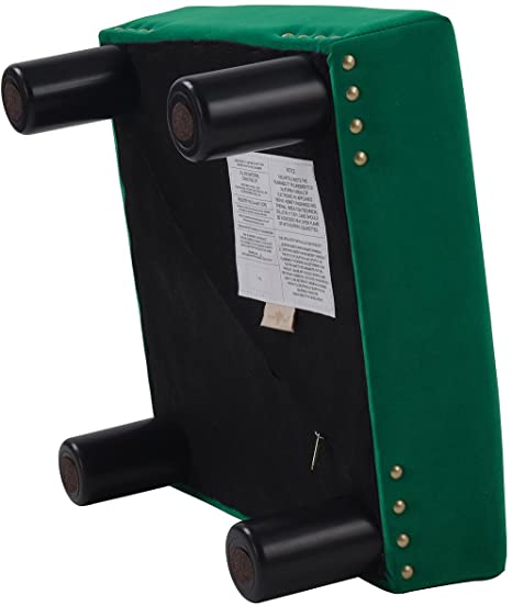 Modern Emerald Green Velvet Ottoman Footstool, Square Pouffe with Nailhead Trim and Solid Wood Legs for Living Room