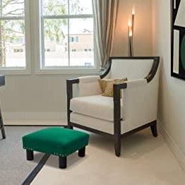 Modern Emerald Green Velvet Ottoman Footstool, Square Pouffe with Nailhead Trim and Solid Wood Legs for Living Room