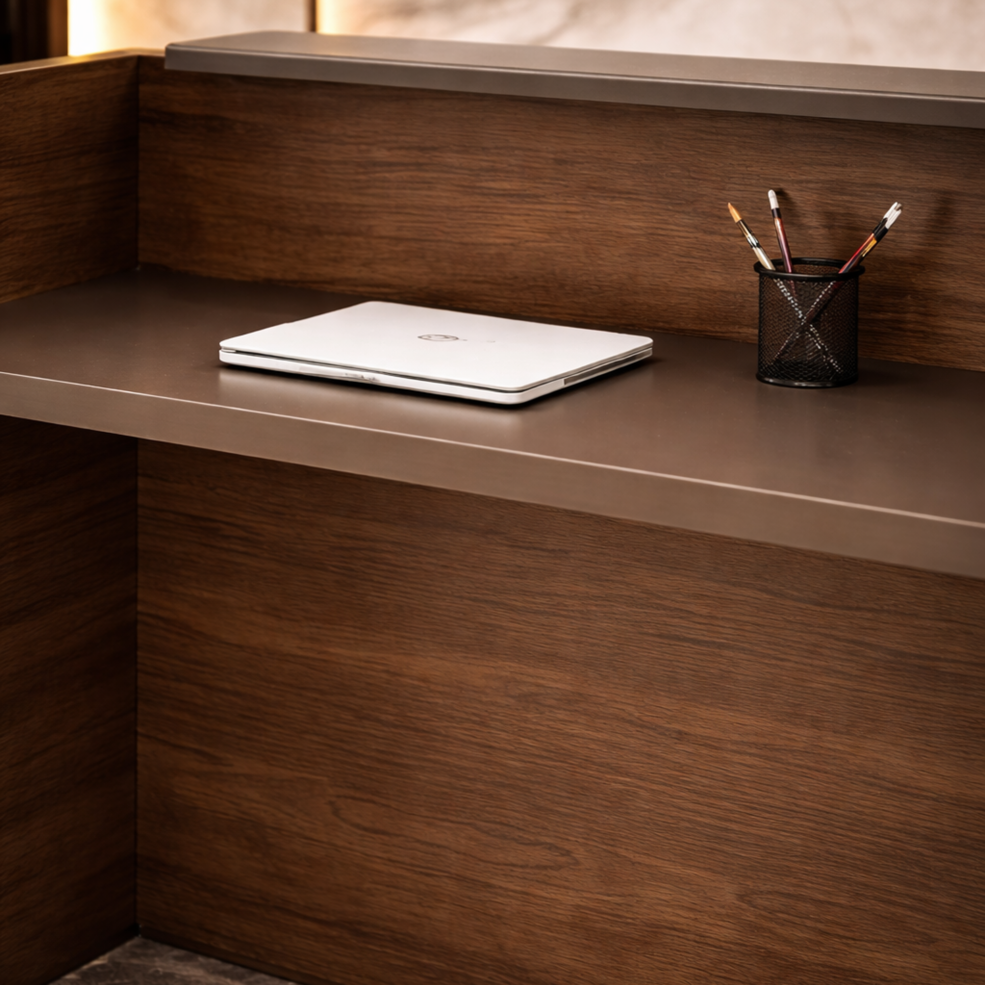 Reception Table C shaped high front panel with wood and laminate for lasting durability, natural feel and luxurious looks