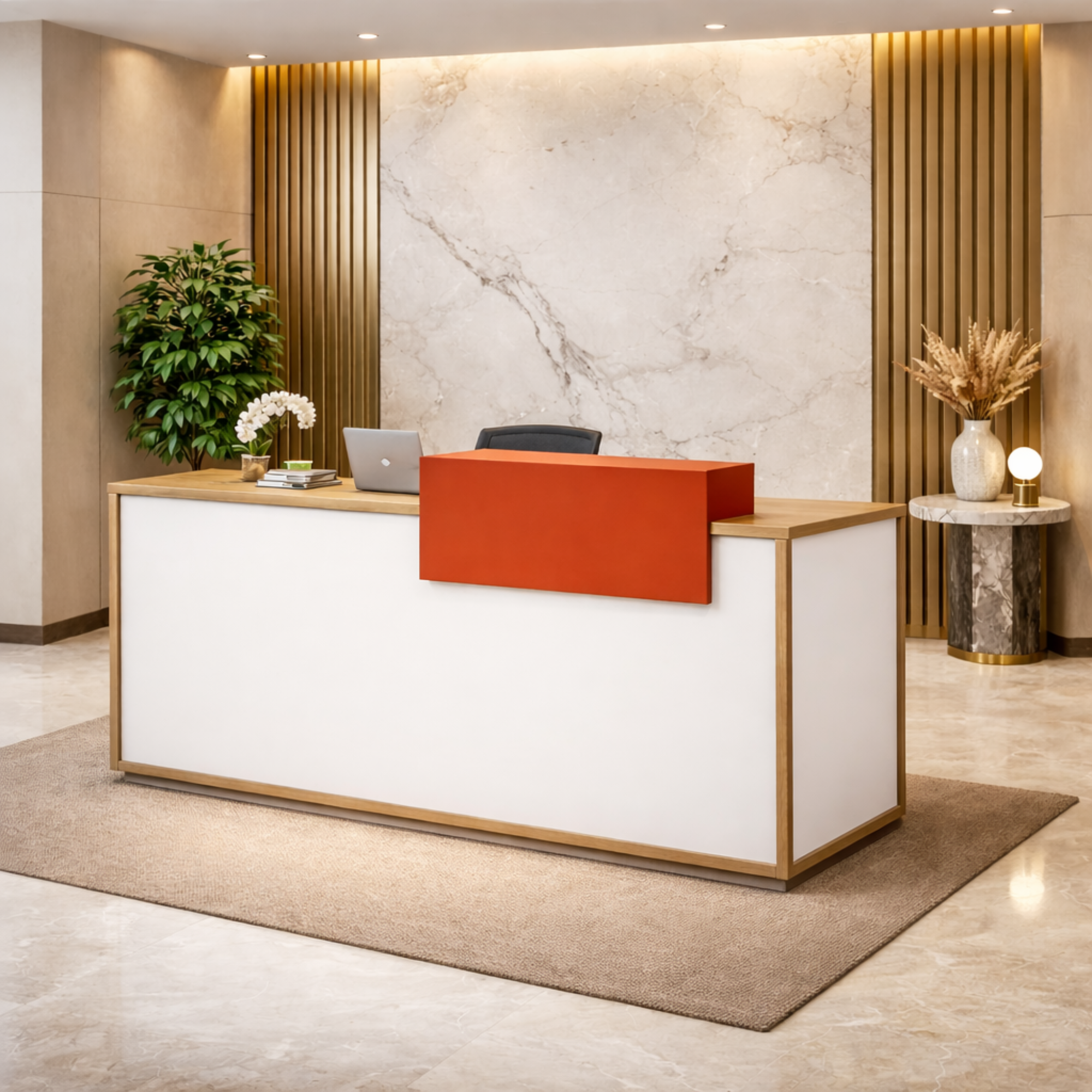 Reception Table with Engineered wood and laminate for lasting durability, world standard for premium furniture  Pearwood