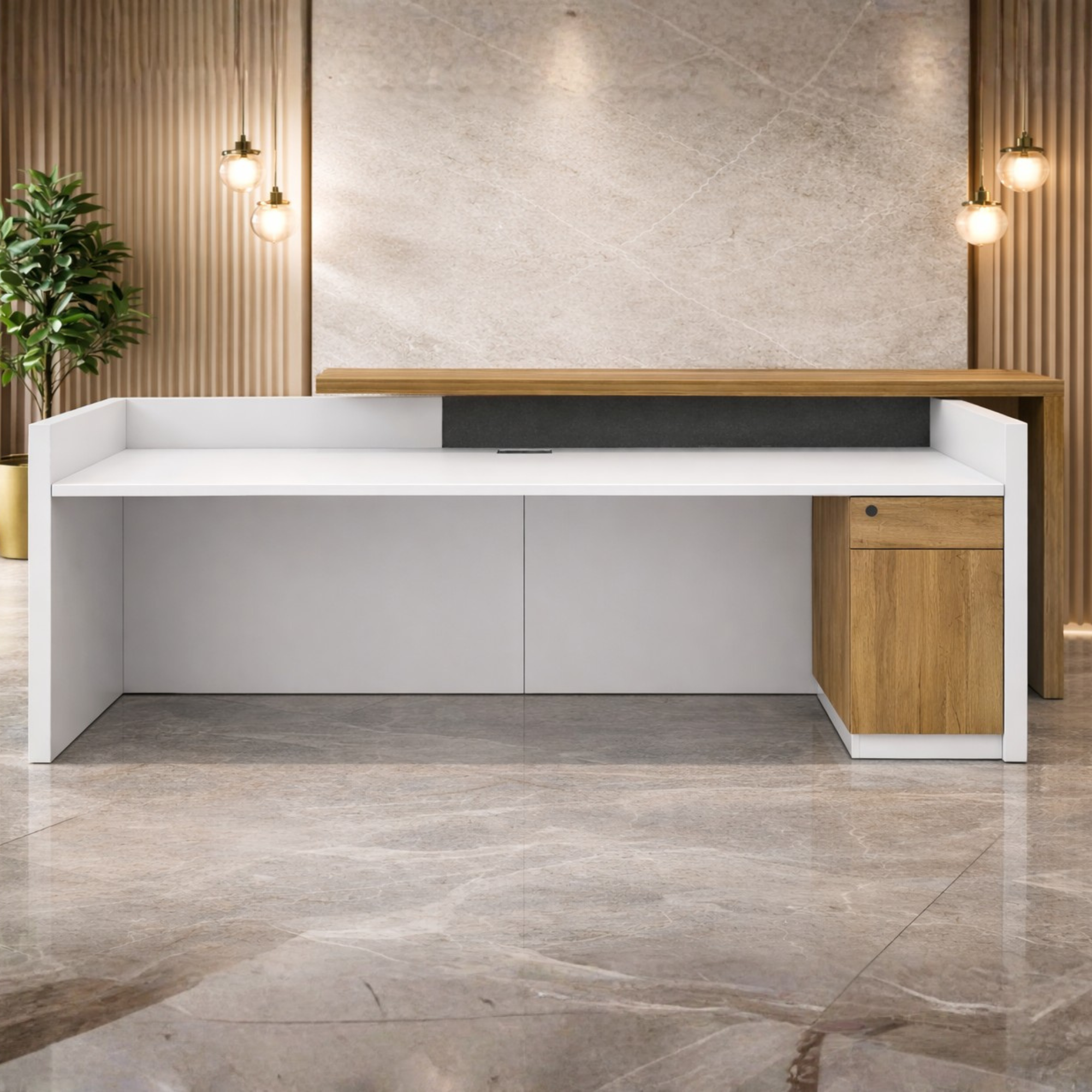 Reception Table Made In Engineered Wood Is a Highly Durable Material And a World Standard for Premium Furniture While the Laminate Matte White