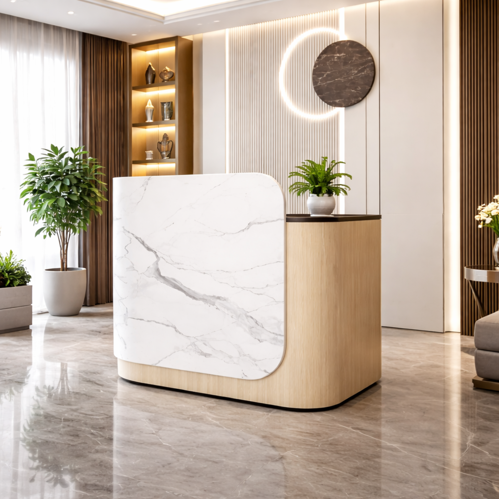 Reception Table Made in Plyboard and Laminate with 2 Drawers & storage - White & Grey