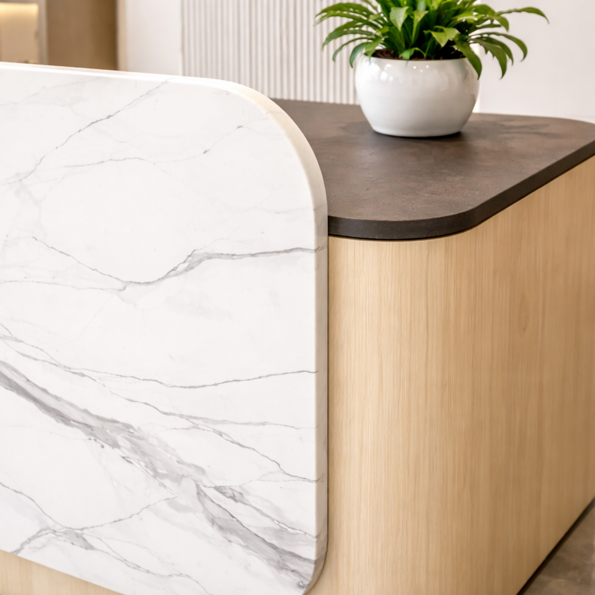 Reception Table Made in Plyboard and Laminate with 2 Drawers & storage - White & Grey