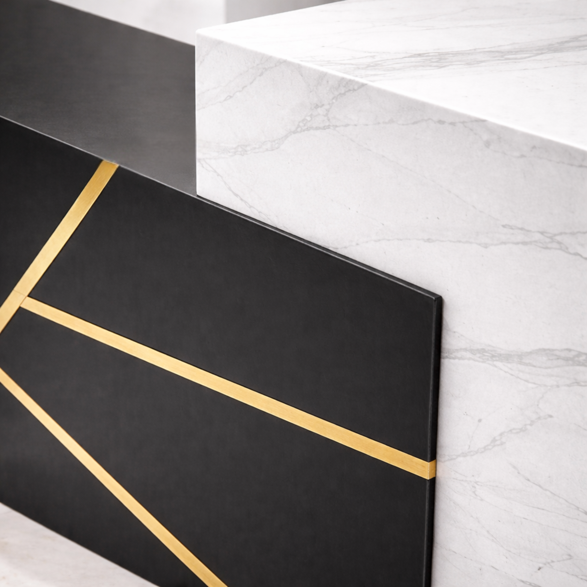 Reception Table Made In Plywood with 1 Drawer, 1 Shutter Unit and Open Space - Black & White