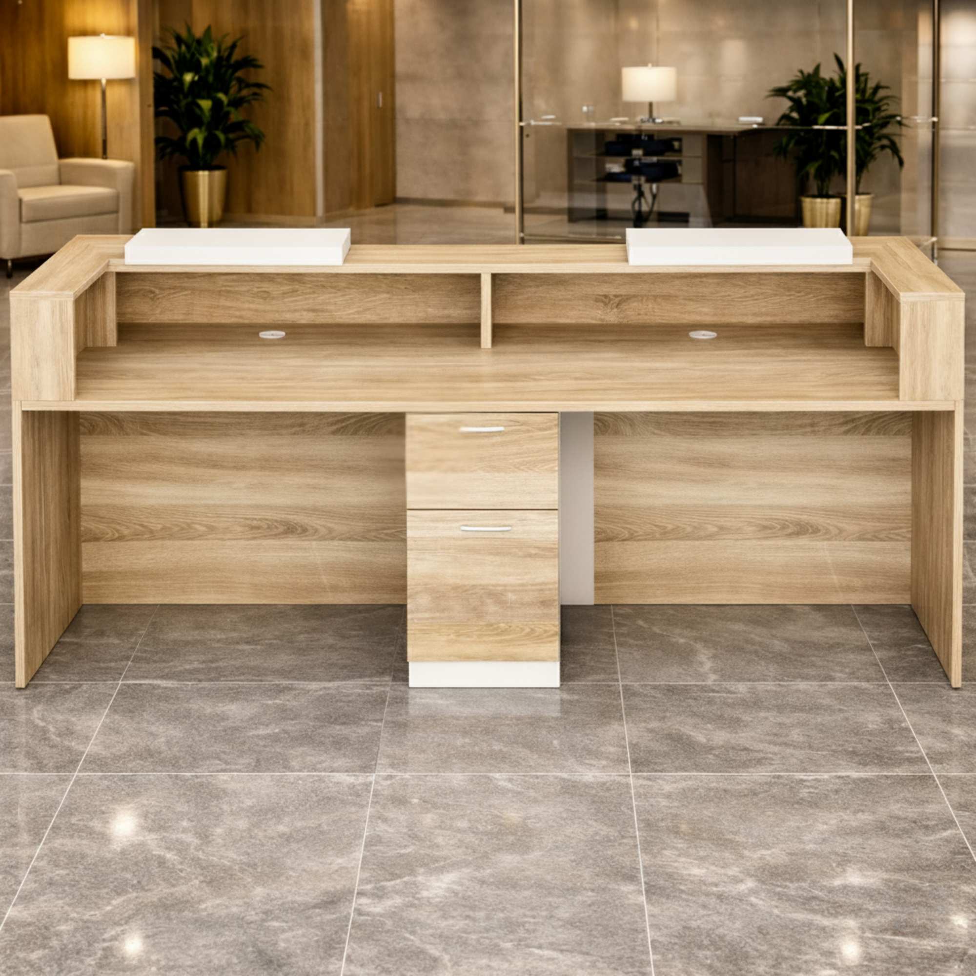 Reception Table Made In Particle Board with Double Counter Includes Wire Manager - Office Table