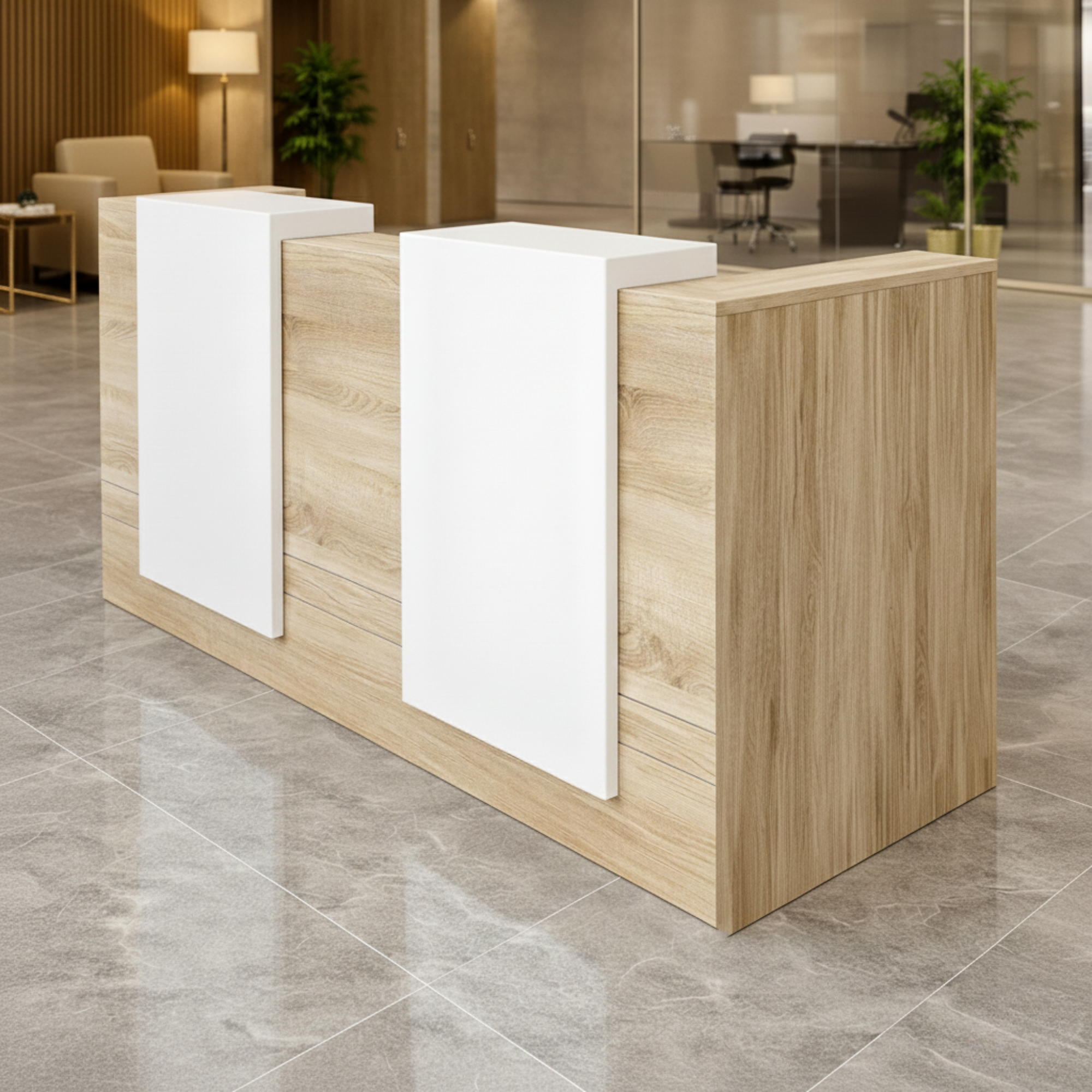 Reception Table Made In Particle Board with Double Counter Includes Wire Manager - Office Table