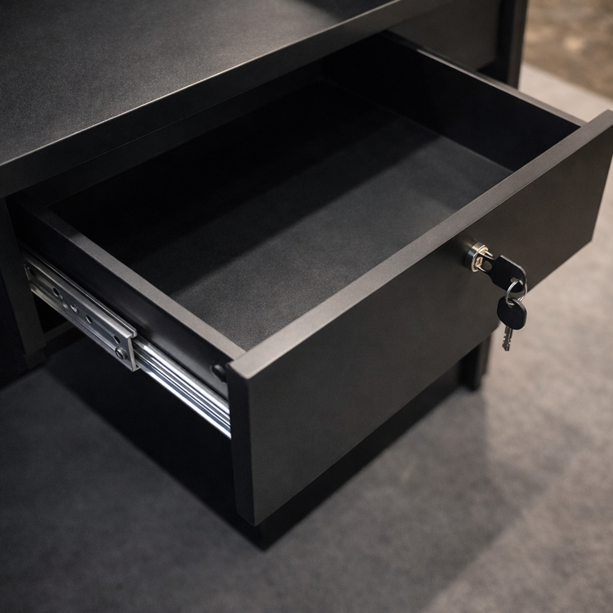 অফিসের জন্য স্টাইলিশ রিসেপশন টেবিল পাইনউড ইউ শেপ ডিজাইন এবং ড্রয়ার ও স্টোরেজ সহ নমনীয় প্লাই দিয়ে তৈরি - ব্ল্যাক অ্যান্ড ওক